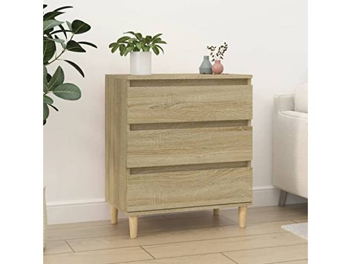 RJPLMFV Anrichte Eiche Sonoma, 60 x 35 x 70 cm, Holz 3 Schubladen, Füße aus Holz, Wandbefestigung inklusive, Montageanleitung (evtl. nicht in deutscher Sprache)