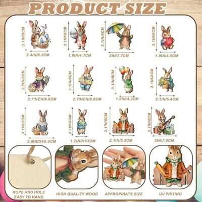 Inspired Finds Wooden Easter Rabbit Pendant Set 12 24 36PCS Holiday Home And Garden Decorations 36pcs