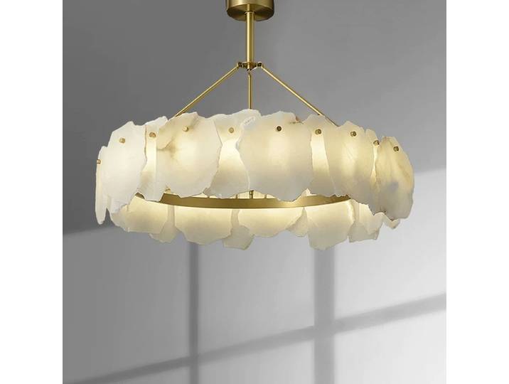 Lustre en marbre espagnol naturel pour salon, villa, duplex, chambre à coucher, salle à manger, luminaire en cuivre, éclairage en albâtre, décoration intérieure