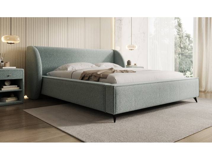 Designer Polsterbett Freya in Strukturstoff mit Stauraum - 200x200 - Braun - Luxusbetten24