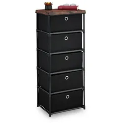 Relaxdays Kommode Holzoptik mit Stoffschubladen Braun,Schwarz,Silber