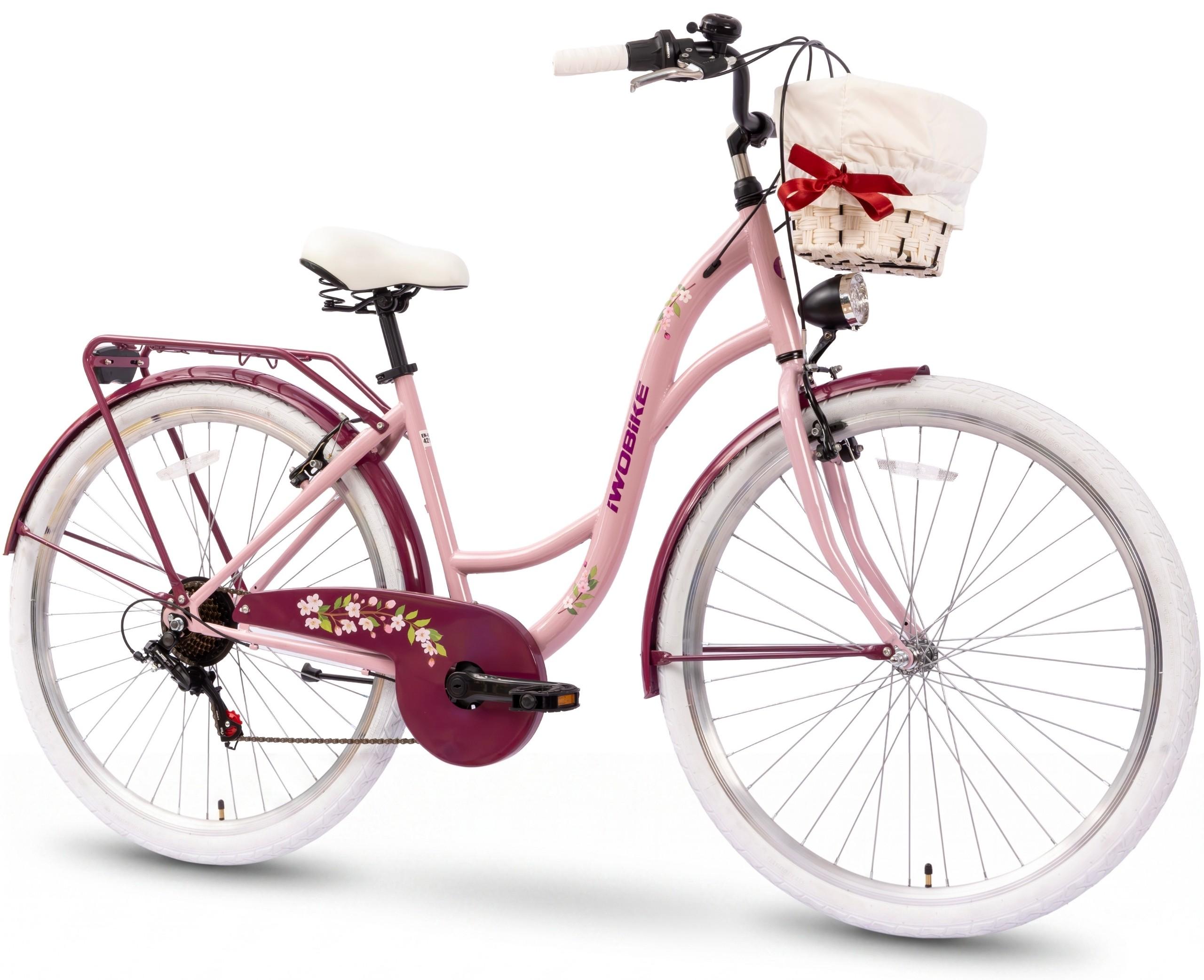 IwoBike Cherry Blossom Damenfahrrad 28 Zoll Citybike mit Shimano Schaltung Gepäckträger und Fahrradkorb