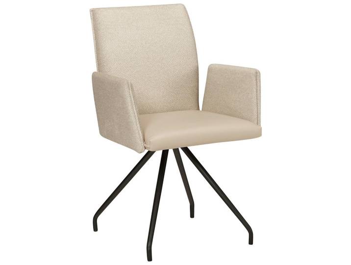 Moderano Armlehnstuhl, Schwarz, Beige, Hellbraun, Metall, Textil, Rundrohr, 60x91x60 cm, Typenauswahl, Esszimmer, Stuhl, Polsterstühle