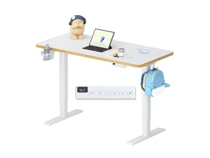 FLEXISPOT Kinderschreibtisch höhenverstellbar elektrisch 110 × 52 cm, Weiß Mit LED-Höhenanzeige, 3 Speicherplätzen, Becherhalter & Haken, ergonomischer, pflegeleichter Tischplatte & einfacher Montage