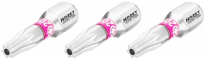 Embout-tournevis (bit) Hazet 2223N-T20H/3, hexagone massif 6,3 (1/4 pouce), profil TX « tamper résistant », T20H, nombre d'outils : 3 (2223N-T20H/3)