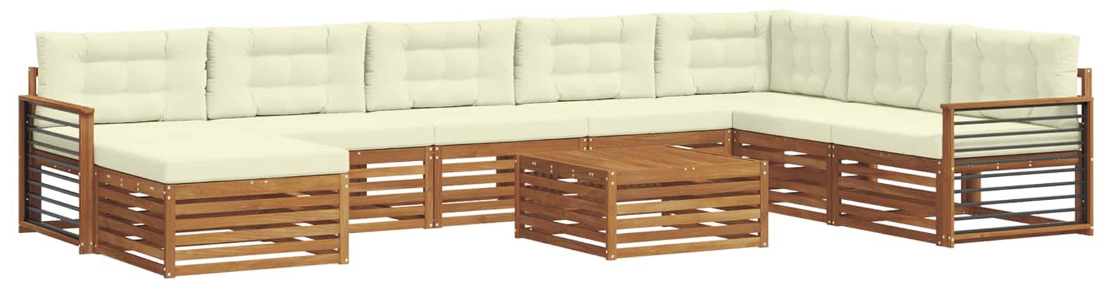 Outdoor-Sofagarnitur 9 pcs Natur und Creme Massivholz Akazie