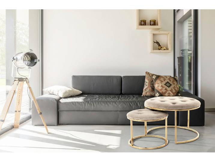 Kayoom Hocker Myla 2er-Set, praktisch ineinander schiebbar Set, 2 Stk. tlg. ineinander schiebbar, rund, gesteppt, mit Zierknöpfen