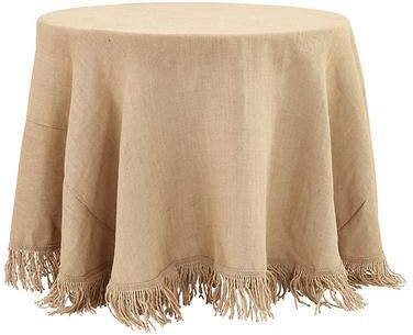 "Essential Tablecloth - Fringed Natural Burlap, 90"" - Ballard Designs"