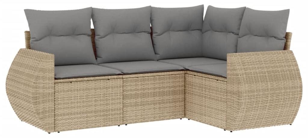 Loungebett-Set, 4-teilig, Beige - Gartenmöbel aus Poly-Rattan - Inklusive Kissen - Für den Außenbereich