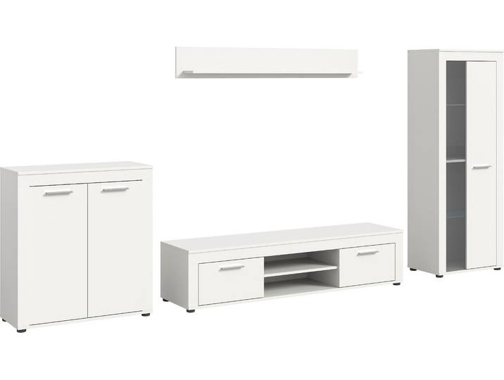 Wohnwand GOODPRODUCT AOSTA, Breite 330cm, 4-teilige Wohn-Kombination , weiss (weiß), B:330cm H:159cm T:40cm, Holzwerkstoff, Kastenmöbel-Sets, Wohnwand, Wohnwand, Kombination, Anbauwand, Möbel Set, Schrankwand, Möbel Kombi