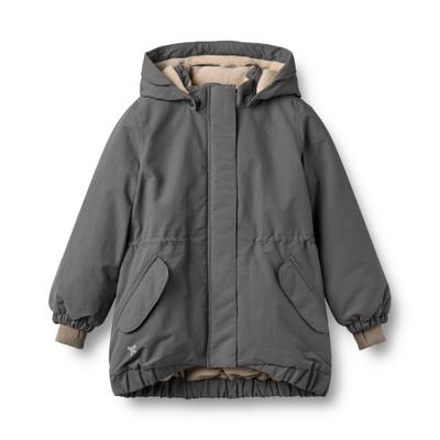 Funktionsjacke WHEAT "Jacket Tove Tech", Mädchen, Gr. 98, grau (9619 schwarz charcoal), Web, Obermaterial: 100% Nylon, unifarben, normal, Rippstrickbündchen, Jacken Funktionsjacke, Kunstfaser, wasserdicht, atmungsaktiv und leicht wattiert