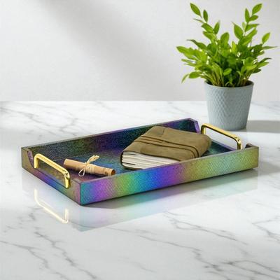 Cheungs "Nimue 15.75"" Rectangular Decorative Serving Tray - Prismatic Fish Scale Pattern for Display, and Organization"