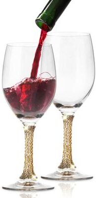 Cheer Collection "Berkware Crystal Wine Glass with Gold or Silver Stem - 3"" x 8"""