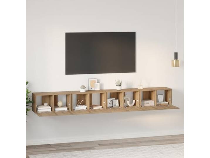 HEFZGDB Wandmontierter TV-Schrank-Set 4-teilig aus Eichenholz Handgefertigt für Wohnzimmer mit Stauraum und minimalistischem Design