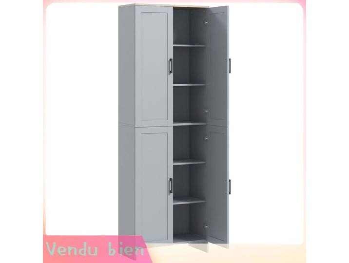 LIA Armoire de cuisine hauteur 170 cm buffet haut avec 4 portes et étagères ajustable design moderne gris