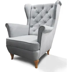 CHESTERFIELD-SESSEL Falco hellgrau mit Holzbeinen