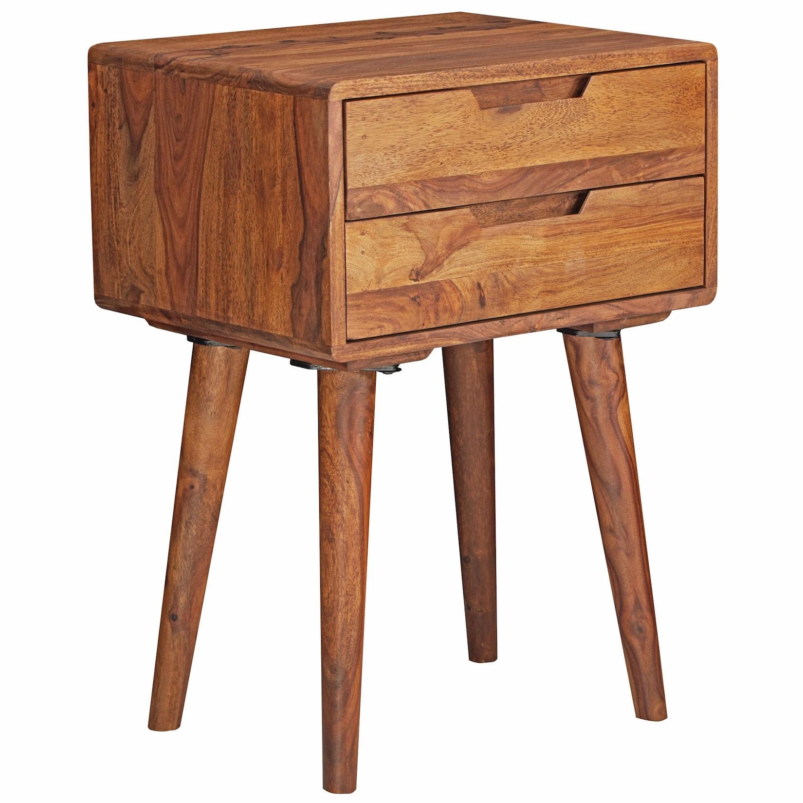 Nachttisch Sheesham Massivholz 2 Schubladen Nachtkästchen Nachtkonsole Retro