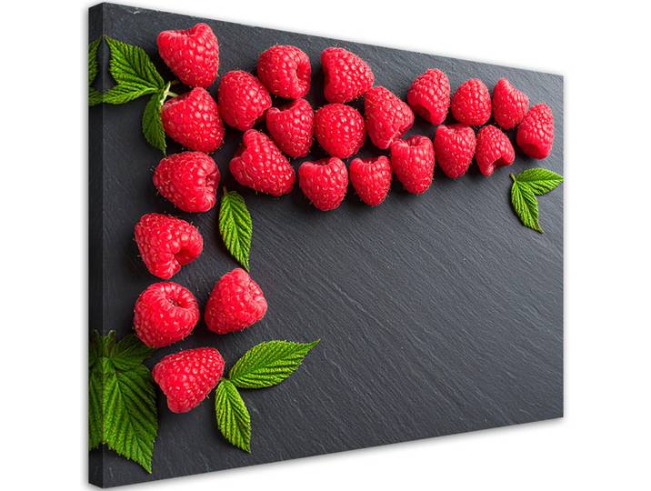 Feeby Leinwandbild Rote Himbeeren Früchte Natur 90x60cm, Grau, Essen/Getränk, Rechteckig, 90x60 cm, Bilder & Rahmen, Bilder, Leinwandbilder