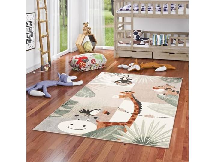 Pergamon Kinder Teppich Weich Kinderzimmer Softstar KidsTierwelt Mintgrün Beige in 5 Größen