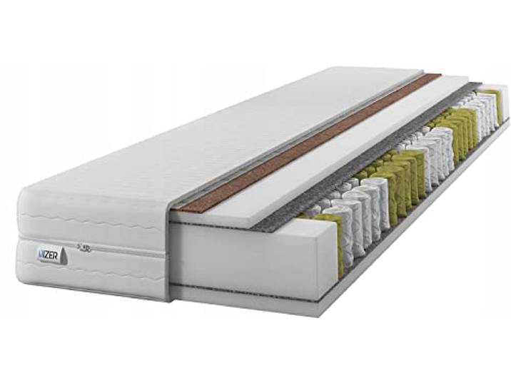 IZER Matratze GoldPLUS 70x200 cm mit KOKOS-Material 2 in 1 (H3 und H4) 7 Zonen Taschenfederkern Versteppter Bezug Federkernmatratze