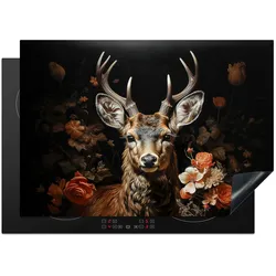 HERDABDECKPLATTE Hirsch - Tier - Blumen - Natur - Botanisch Herdabdeckung Induktionsfeld 75x52 cm