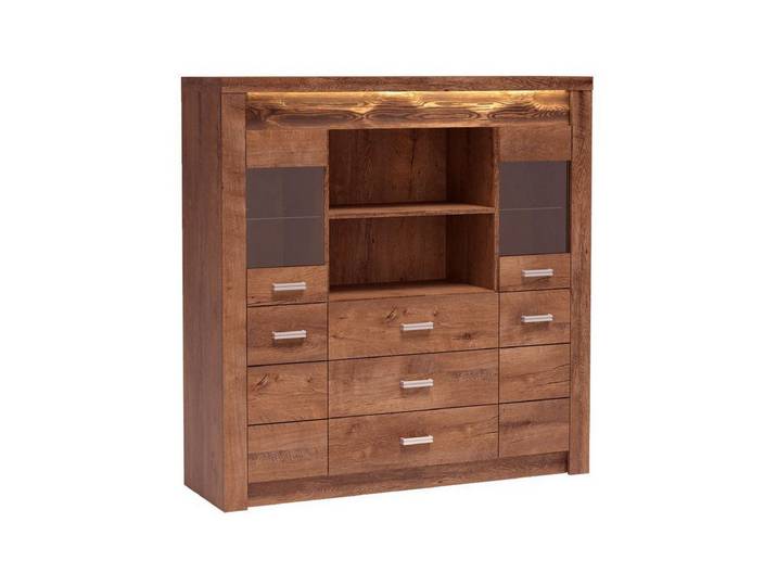 Beautysofa Hochkommode Polis I-22 mit Glastüren & Schubladen, 3 Farben