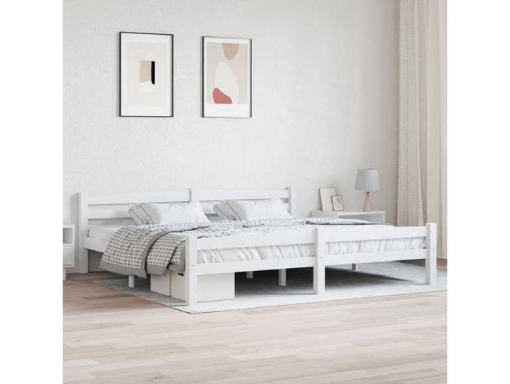 Cadre de lit double-Lit adulte contemporain-sans matelas-blanc bois massif de pin 200x200 cm BDMF00326731015