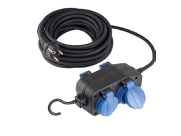 as - Schwabe rallonge 10m H07RN-F 3G1\,5 répartiteur 4 prises caoutchouc avec clapets de protection\, 2P+T\, noir - IP44