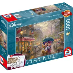 Schmidt Spiele - Erwachsenenpuzzle - Disney - Minnie und Mickey in Paris, 1000 Teile Puzzle, inklusive Puzzle Pad