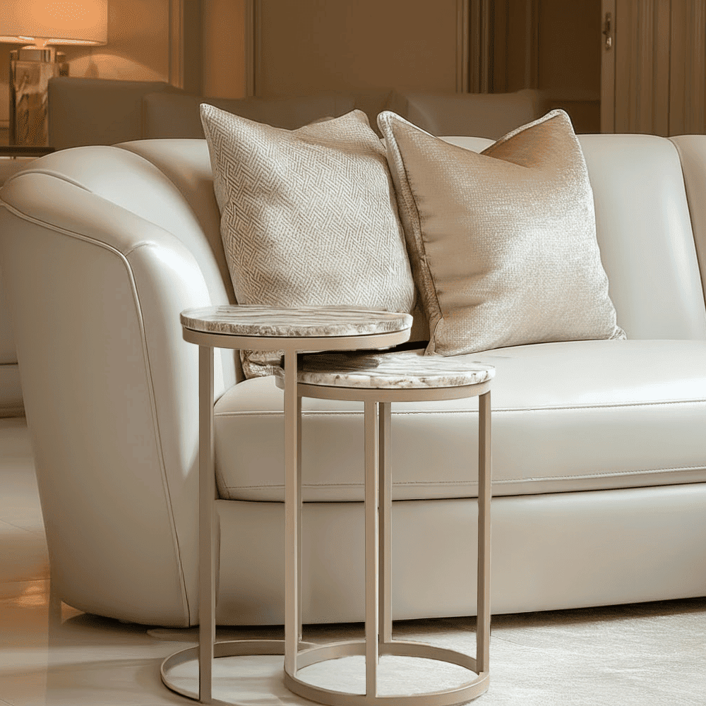 Sylvaine Taupe & Marble Topped Stackable Side Tables- Set of 2