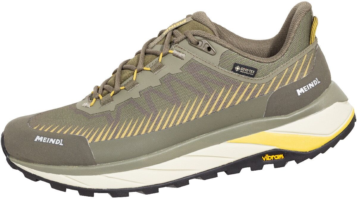 Wanderschuh MEINDL "Eldora GORE-TEX", Herren, Gr. 42, Normalschaft, grün (oliv, mais), Mesh, unifarben, Schuhe Wanderschuh, Leicht, robust & wasserdicht – mit starker Dämpfung & Grip oliv, mais 42, Normalschaft