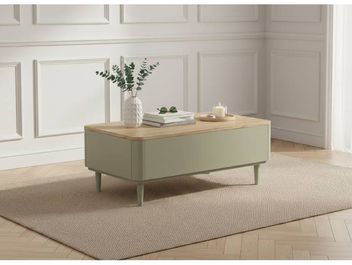 Table basse avec tiroirs ANYRA pieds en bois massif