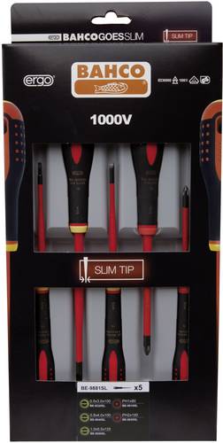 Bahco Ergo Werkstatt Schraubendreher-Set 5teilig Schlitz, Kreuzschlitz Phillips