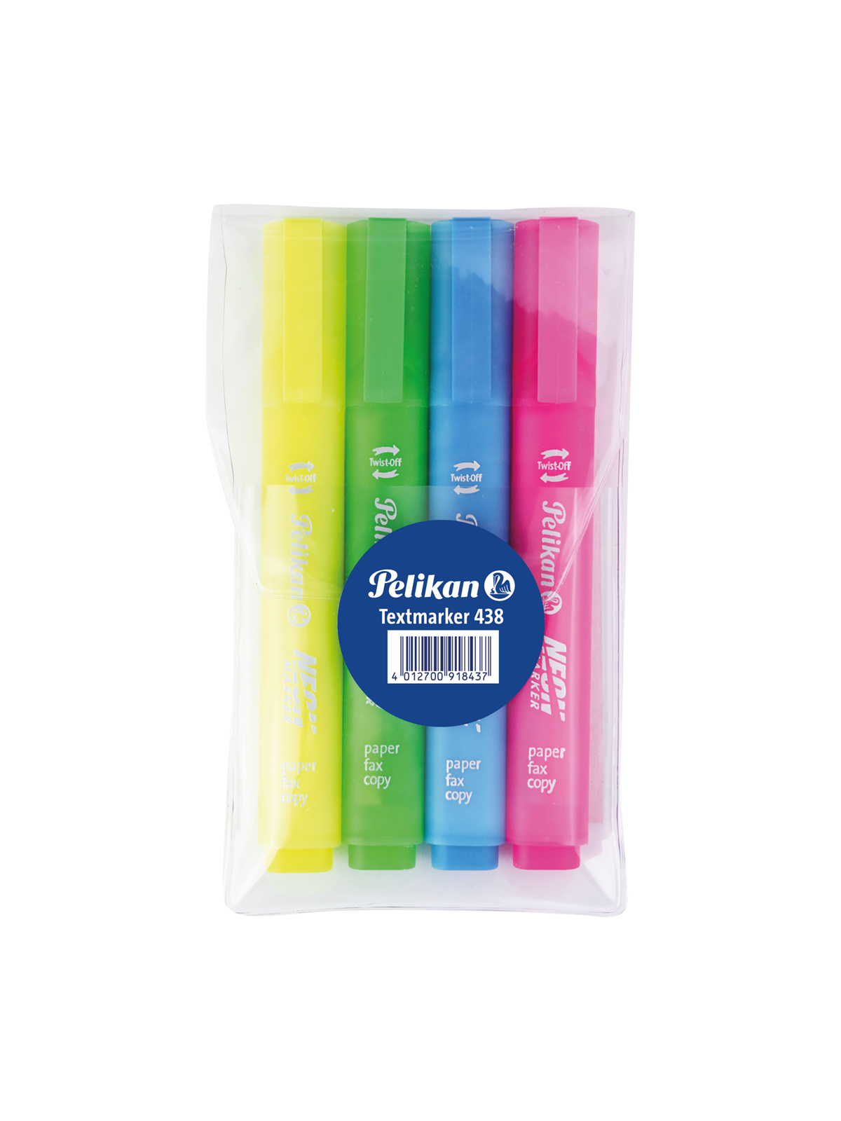 Pelikan Textmarker Neon-Textmarker 438, gelb, grün, blau, pink, Etui mit 4 Stück