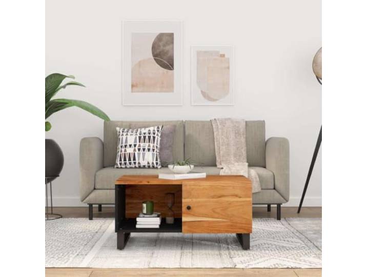 HEFZGDB Massivholz Couchtisch 80x50x40 cm aus Akazie mit Stauraum Fächern und Tür für Wohnzimmer