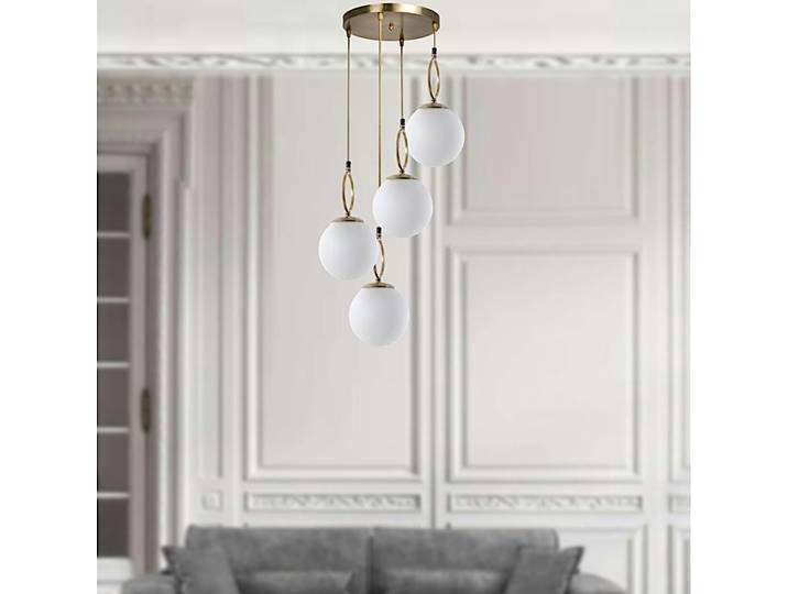 Suspension grappe 5 globes blancs avec anneaux SIERRE