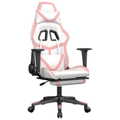 Décoshop26 - Bürostuhl Gaming-Stuhl auf Rollen mit Fußstütze aus weißem und rosa PVC DEC025743