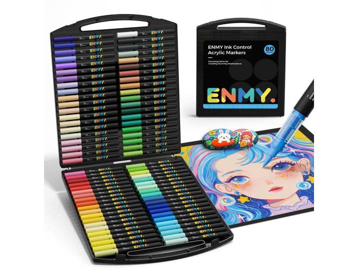 Acrylmalstifte 80 Farben Set, Mehrfarbig, Kunststoff, 12x9x16 cm, Dekoration, Malbedarf & Bastelbedarf