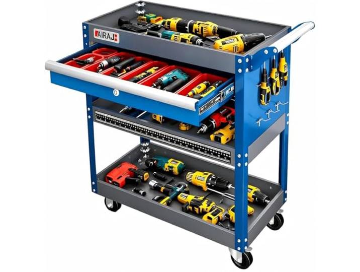 AIRAJ 3-Layer Werkstatt-Rollwagen Montagewagen, with Lockable Drawers and Two-Layer Shelves, Maximum Load Capacity of 200kg, Handwagen Werkstatt that can accommodate Heavy Equipment.