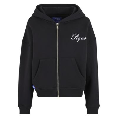 Kapuzensweatshirt PEQUS "PEQUS PEQUS Cropped Handwritten Logo Zip Hoodie", Damen, Gr. XL, schwarz, 100% Baumwolle, Rundhals, Sweatshirts