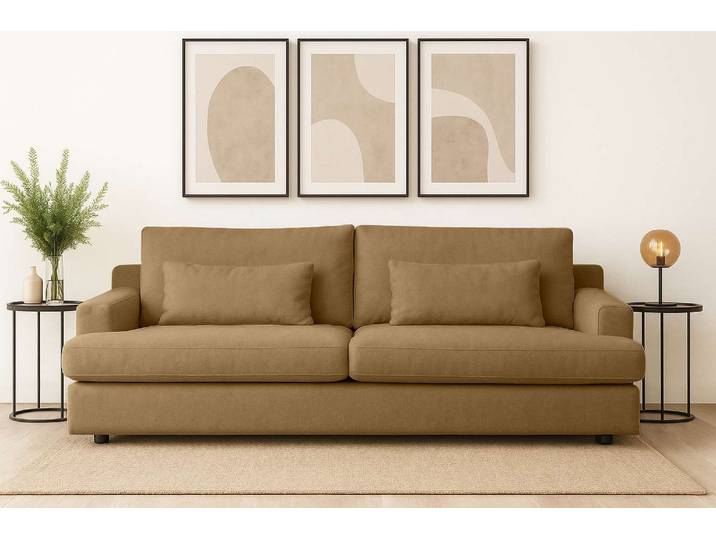 Big-Sofa, Chenille, Caramel, 237×109×82 cm, Tiefe Sitzfläche, Klassisch, Home-affaire