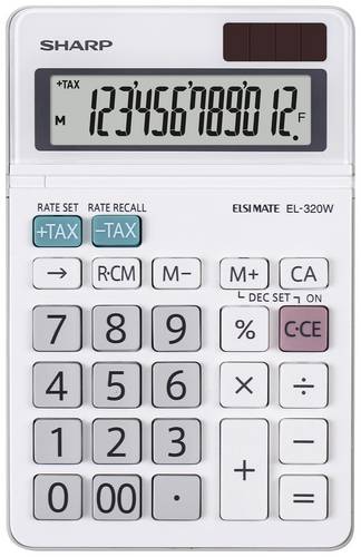 Sharp EL-320W Taschenrechner Weiß Display (Stellen): 12 batteriebetrieben, solarbetrieben