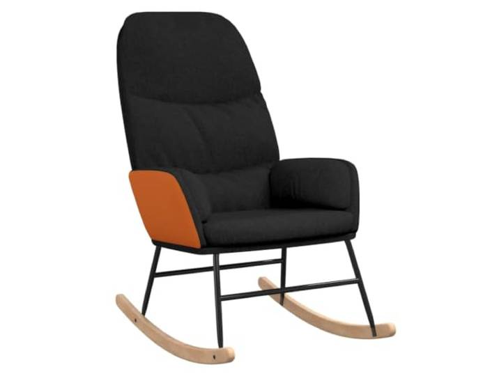 Schaukelstuhl Schwarz Gepolstert mit Stoff-Armlehnen für Wohnzimmer Stoff und Kunstleder, dicke Polsterung, Armlehnen, stabile Basis, modernes Design