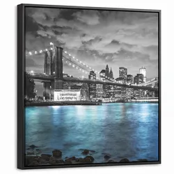 LEINWAND Bilder mit Rahmen - New York - Skyline - Stadt - Blau - 50x50