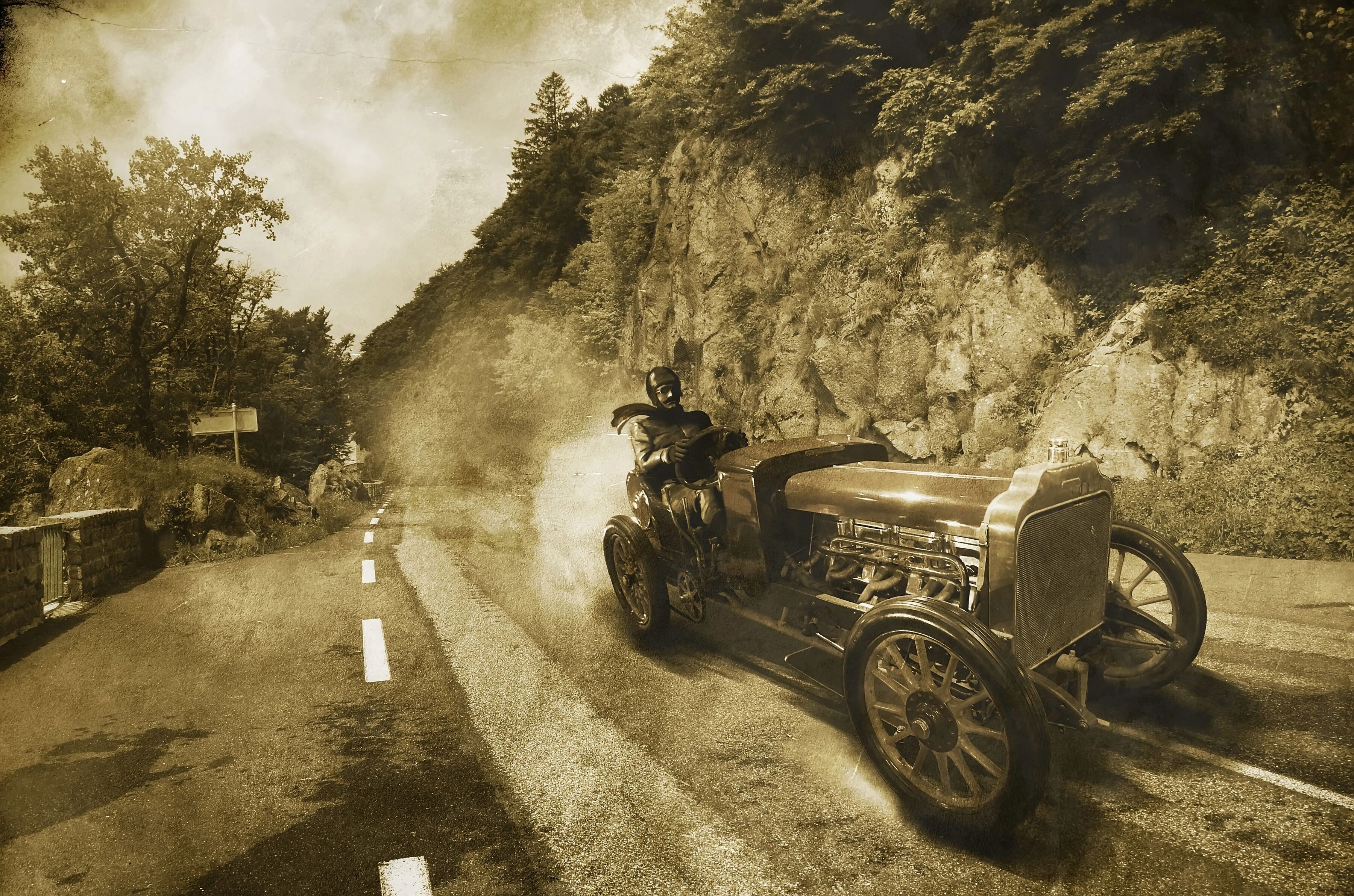 Fototapete PAPERMOON "VINTAGE OLDTIMER-AUTOS CARS SEPIA SCHWARZ WEIssWANDBILD", bunt, B:5m L:2,8m, Vlies, Tapeten, Fototapete bunt B/L: 5m x 2,8m, Bahnen: 10 Stk.