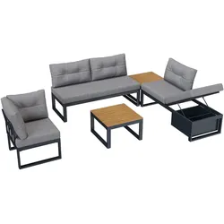 MODFU Modulares Outdoor-Sofaset aus Polyester in Grau, Eisenrahmen, 191,5x191,5x79 cm, mit Stauraum und 3-fach Verstellung