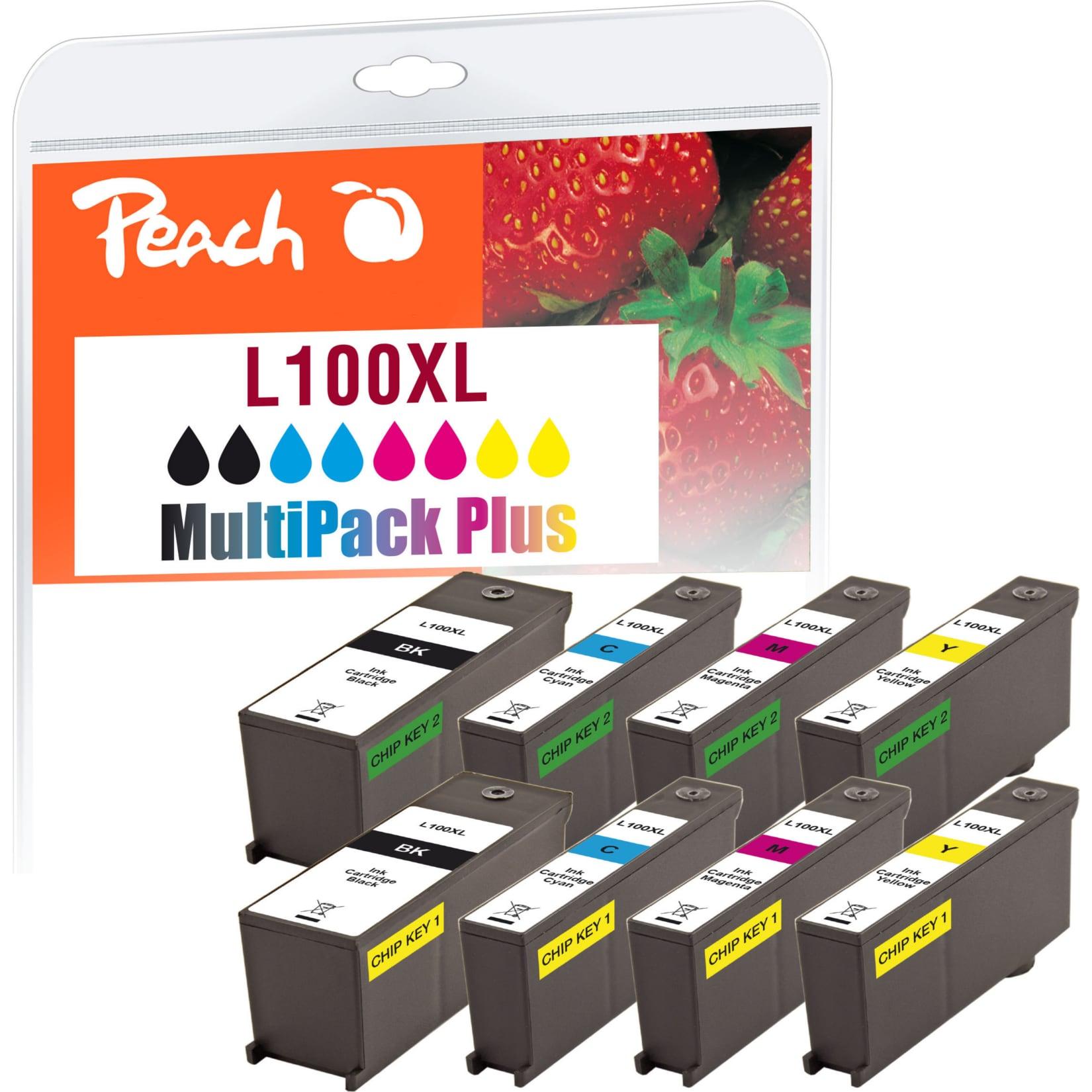 Peach L100 XLBK/C/M/Y 4 Druckerpatronen XL (2*bk, c/m/y) ersetzt Lexmark No. 100XLBK*2/C/M/Y, 14N1092-95 für z.B. Lexmark Genesis S 810, Lexmark S 400 (wiederaufbereitet)