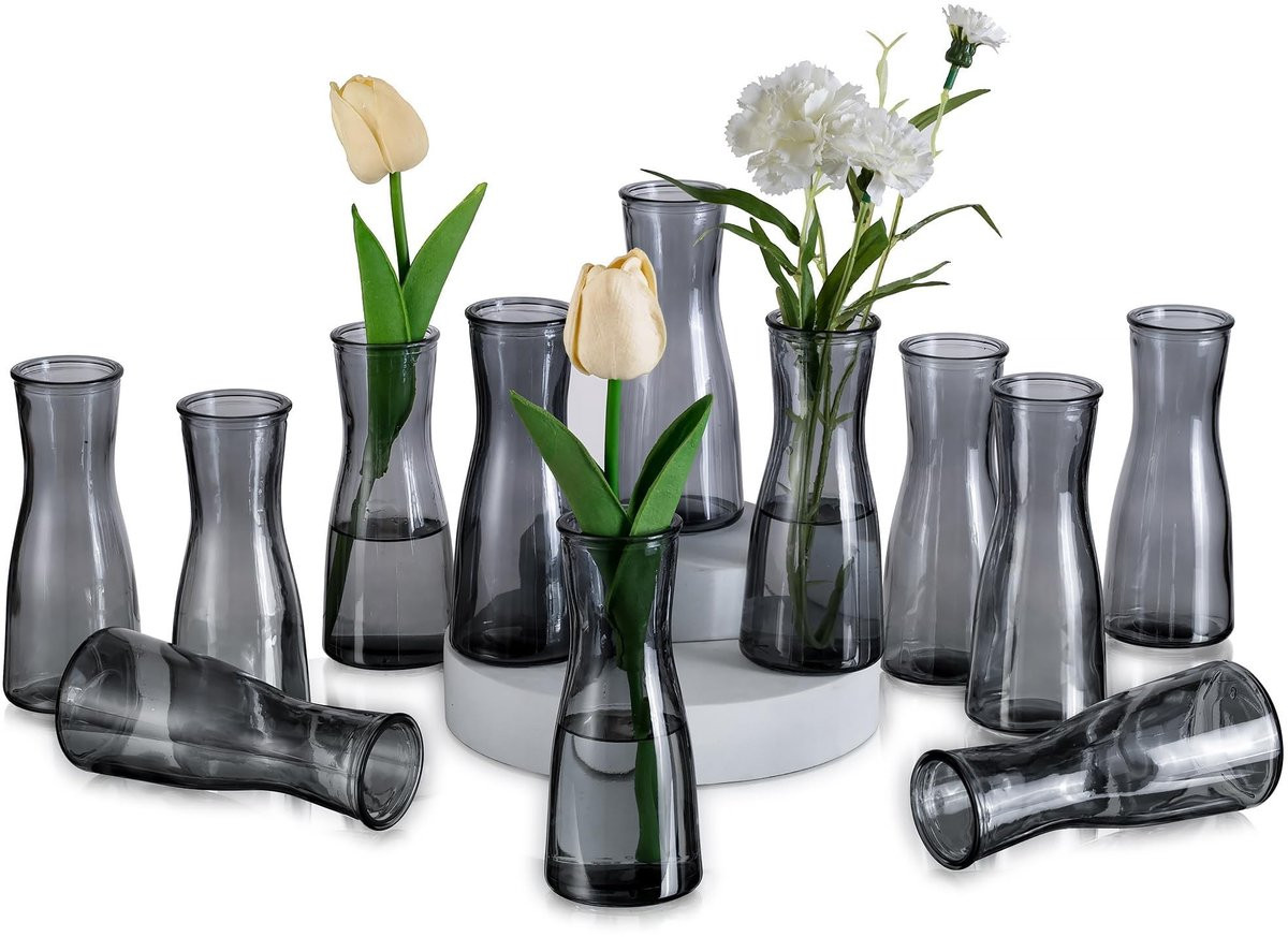 Set van 12 minimalistische glazen vazen voor decoratie
