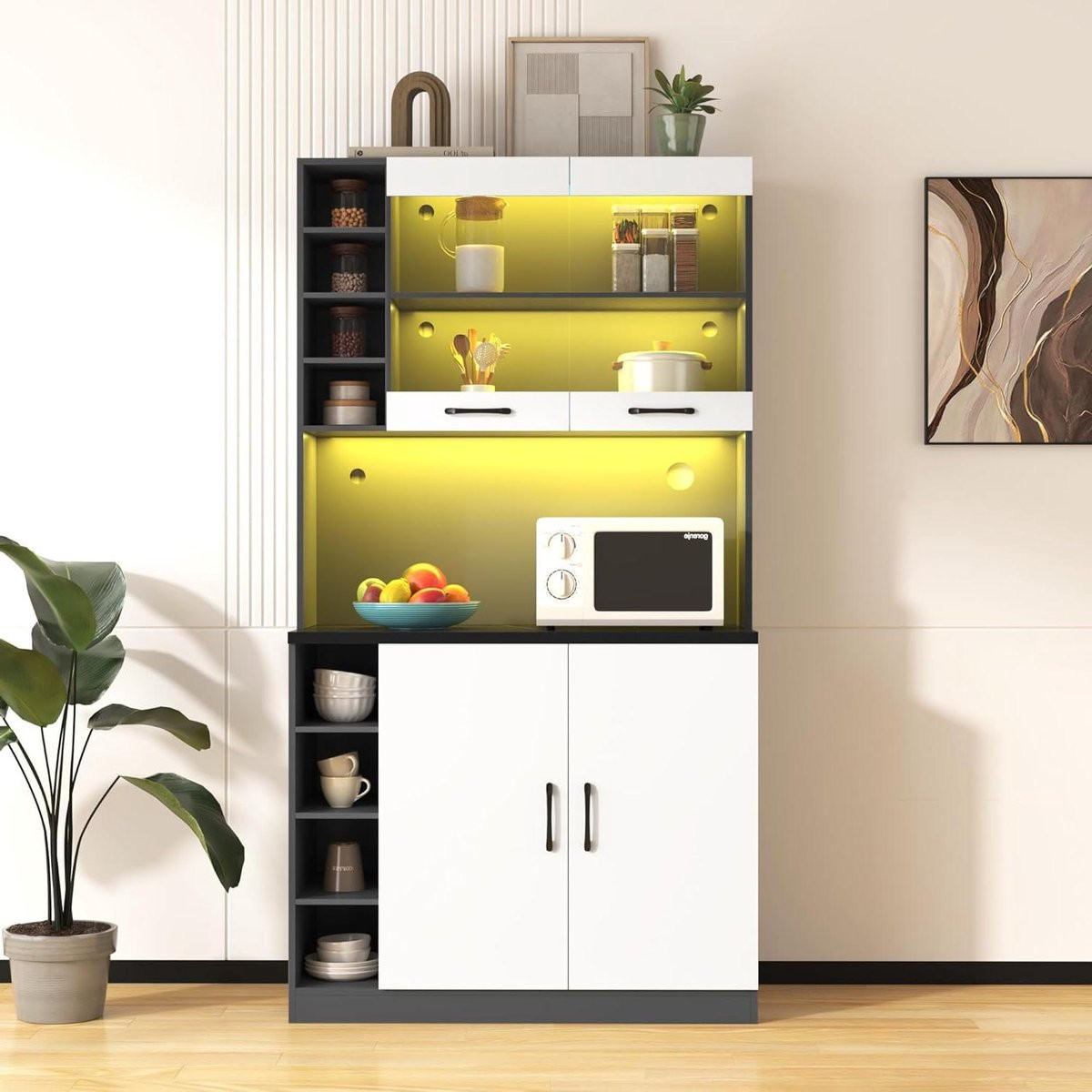 Keukenkast Hoge Kast Buffet Opbergkast met Led Verlichting B/D/H: 100 x 47 x 187 cm