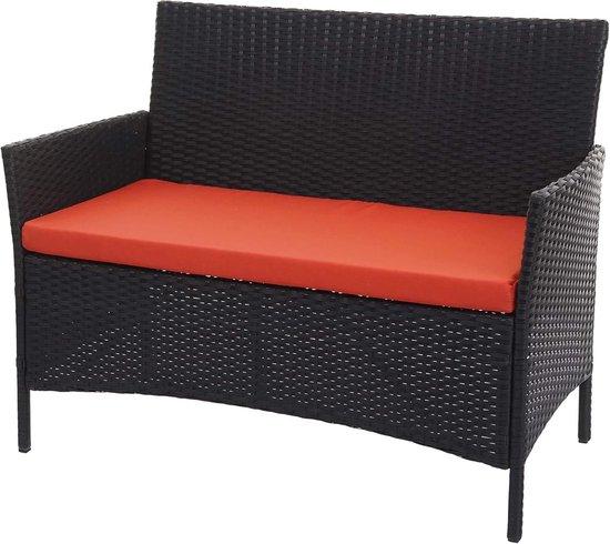Famanu Gartenbank Polyrotan Schwarz mit Terrakotta-Kissen - Wetterbeständiges Outdoor-Möbel
